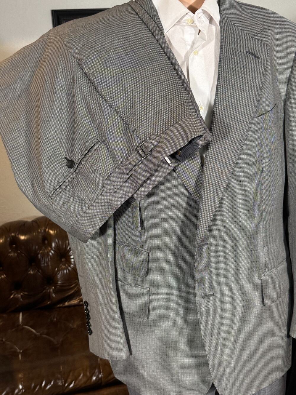 Tom Ford Nailhead Gray Suit 54 44R Shelton 36x31 Trousers Notch Lapel